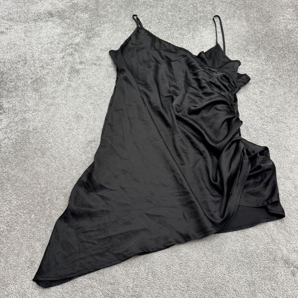 Prettylittlething Satin Asymmetrical Ruched Cowl Neck Slip Dress Women 2XL Black